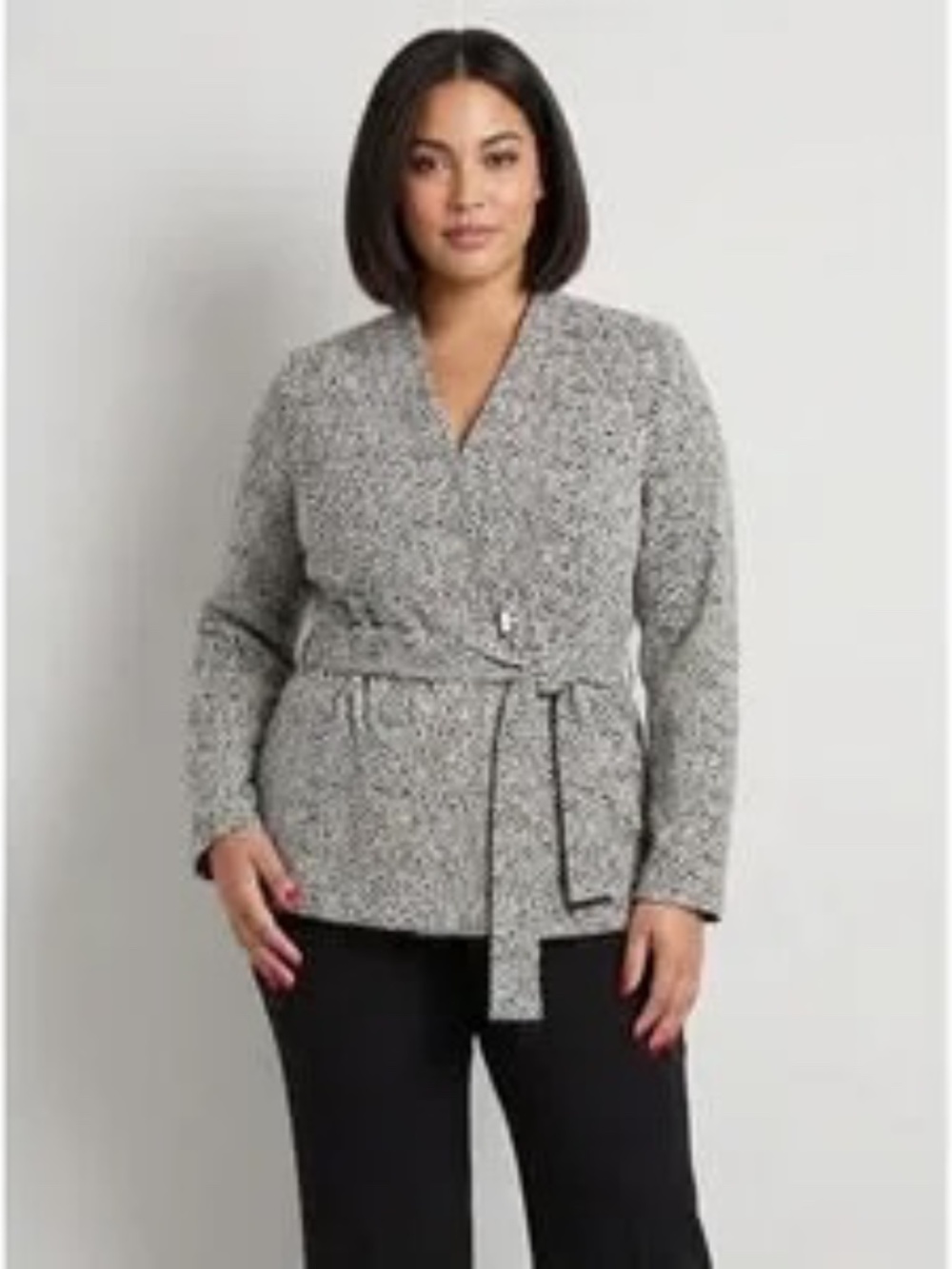 Lane Bryant Black and White Wrap Jacket with tie-belt NWT